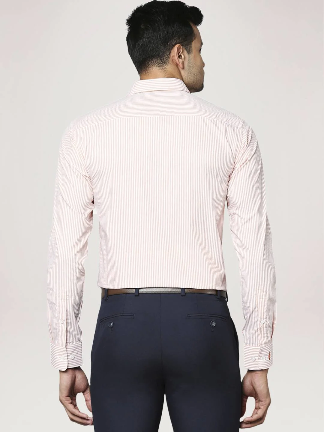 Men Orange Slim Fit Stripe Cotton Shirts - Image 3