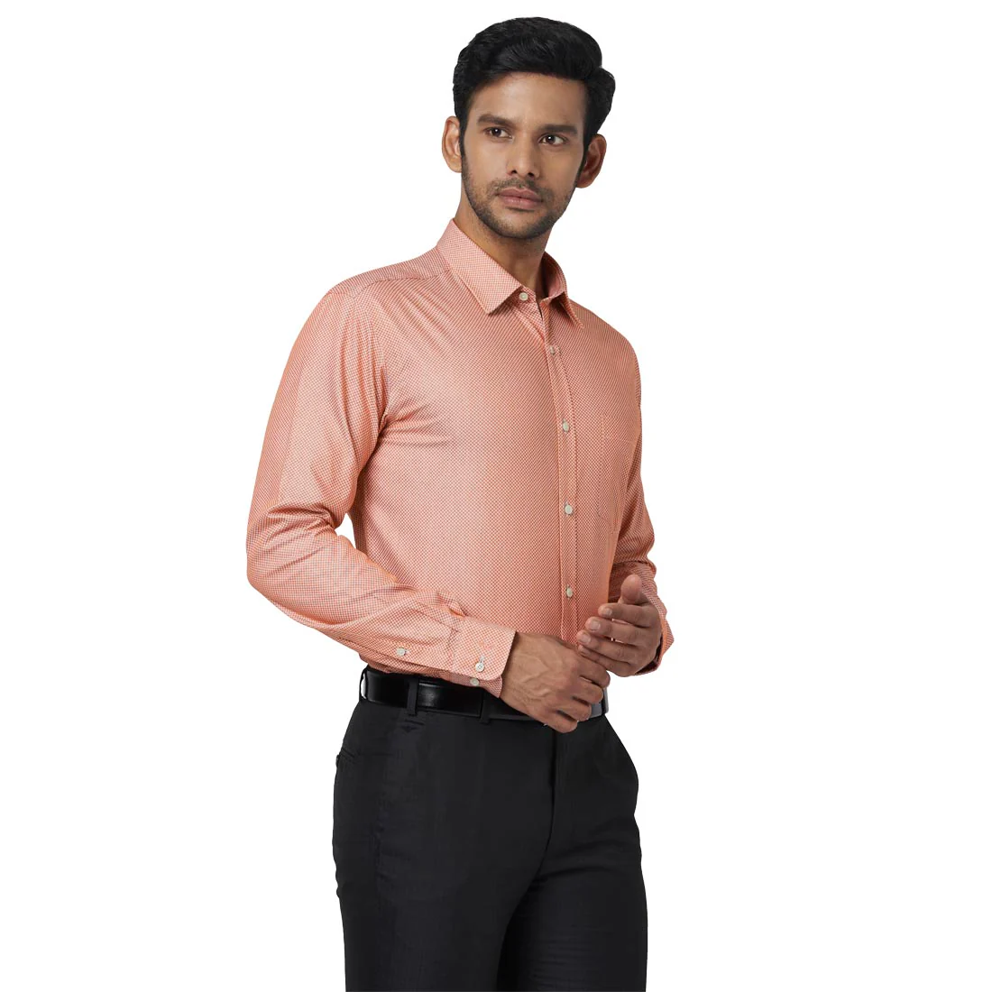 Men Orange Slim Fit Structure Cotton Ainsley Collar Shirts - Image 2