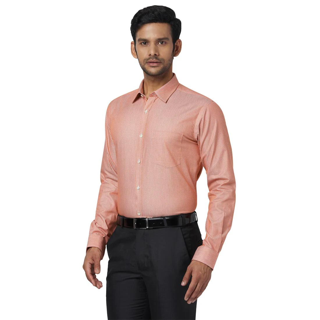 Men Orange Slim Fit Structure Cotton Ainsley Collar Shirts - Image 3