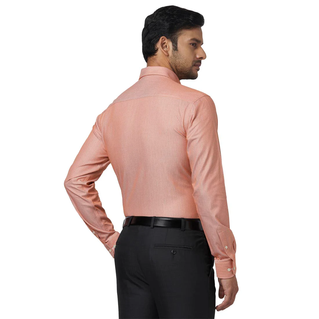 Men Orange Slim Fit Structure Cotton Ainsley Collar Shirts - Image 4