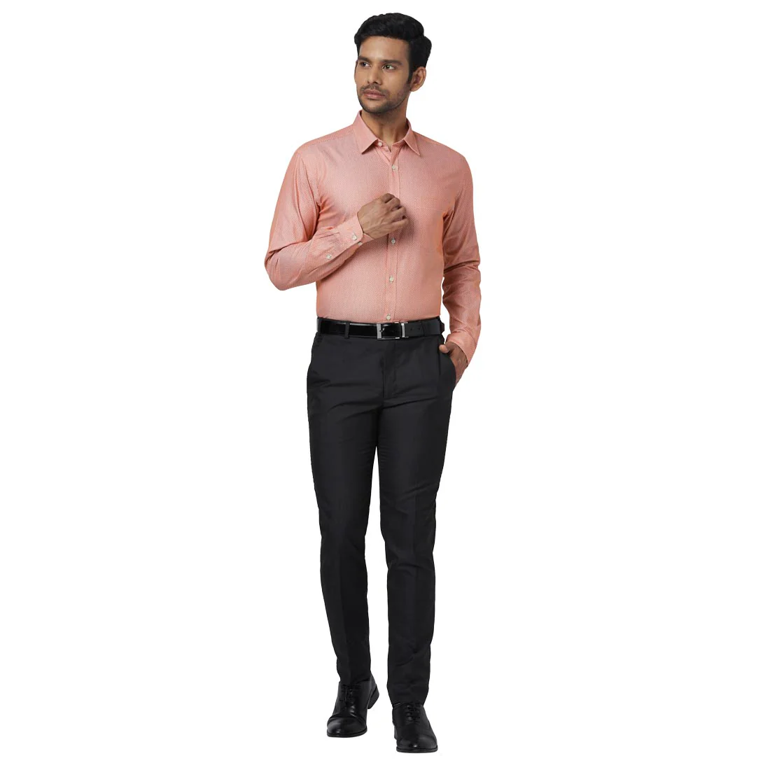 Men Orange Slim Fit Structure Cotton Ainsley Collar Shirts - Image 5