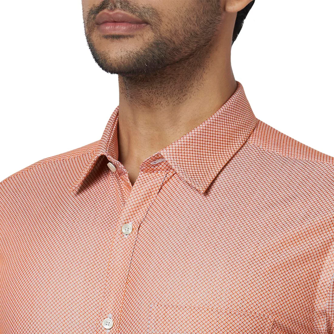 Men Orange Slim Fit Structure Cotton Ainsley Collar Shirts - Image 6