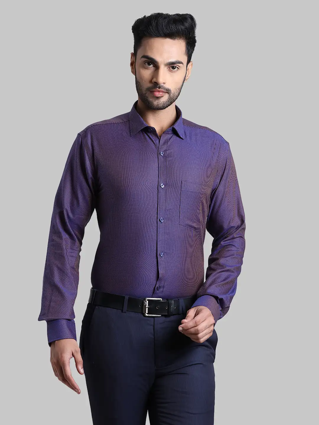 Men Orange Slim Fit Structure Cotton Cut Away Collar Shirts