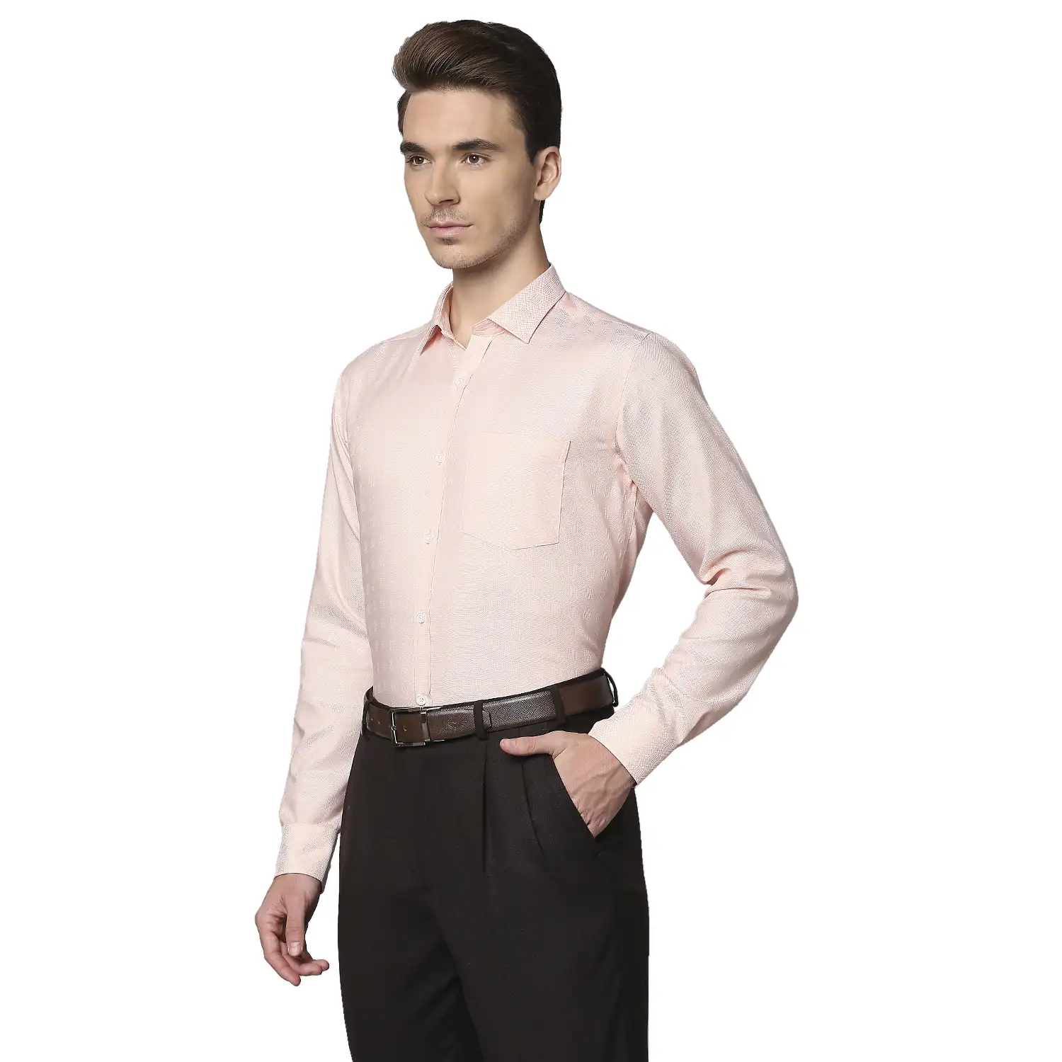 Men Orange Slim Fit Structure Cotton Cut Away Collar Shirts - Image 3