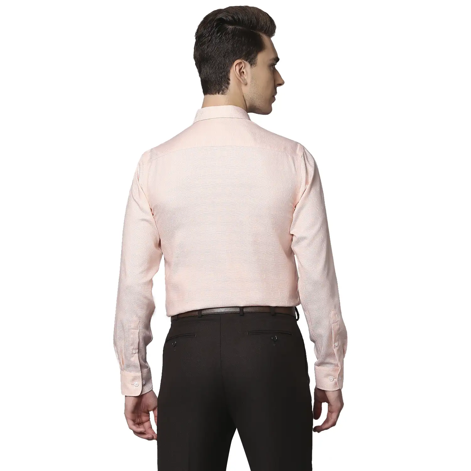 Men Orange Slim Fit Structure Cotton Cut Away Collar Shirts - Image 4