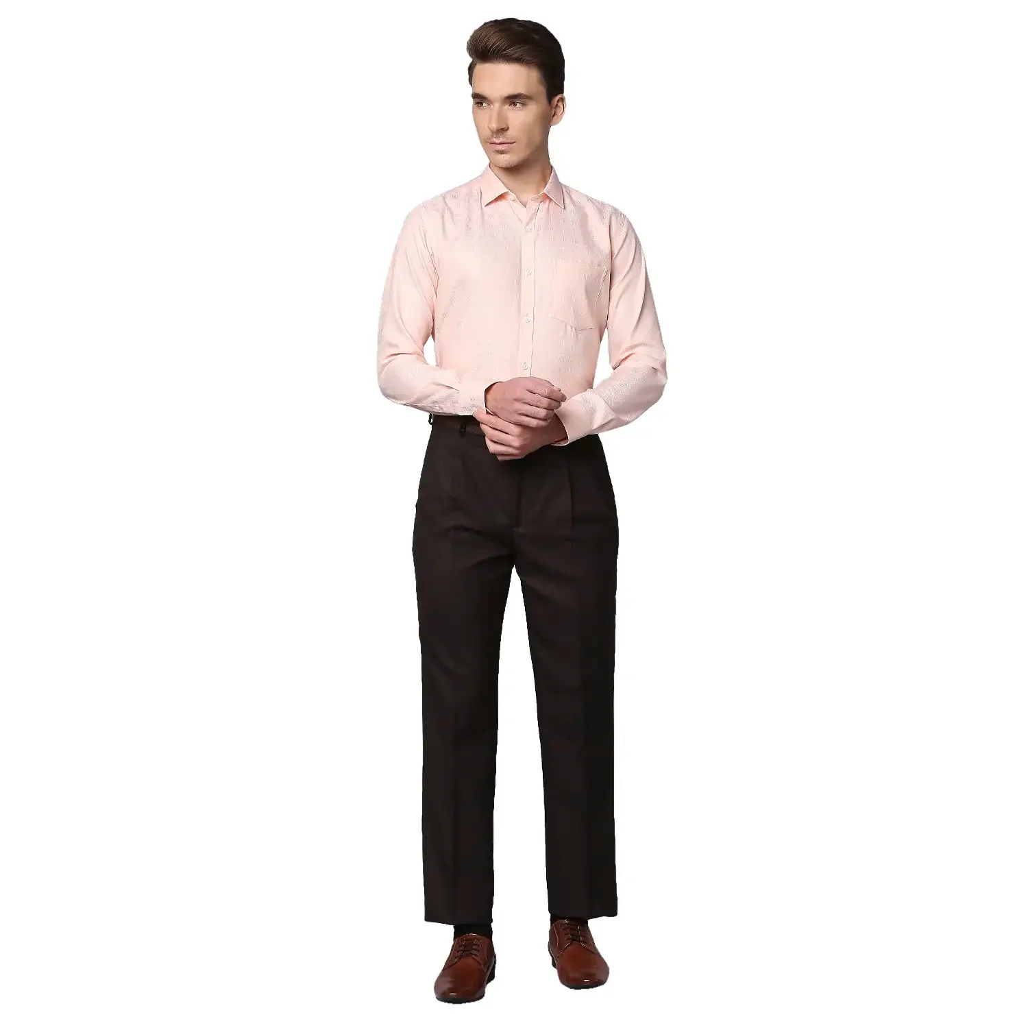 Men Orange Slim Fit Structure Cotton Cut Away Collar Shirts - Image 5