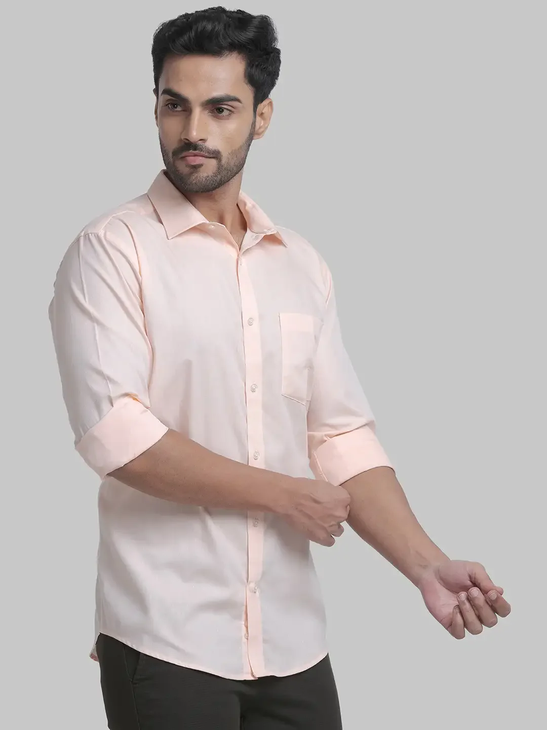 Men Orange Slim Fit Structure Cotton Shirts - Image 2