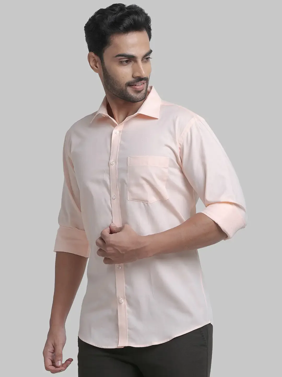Men Orange Slim Fit Structure Cotton Shirts - Image 3