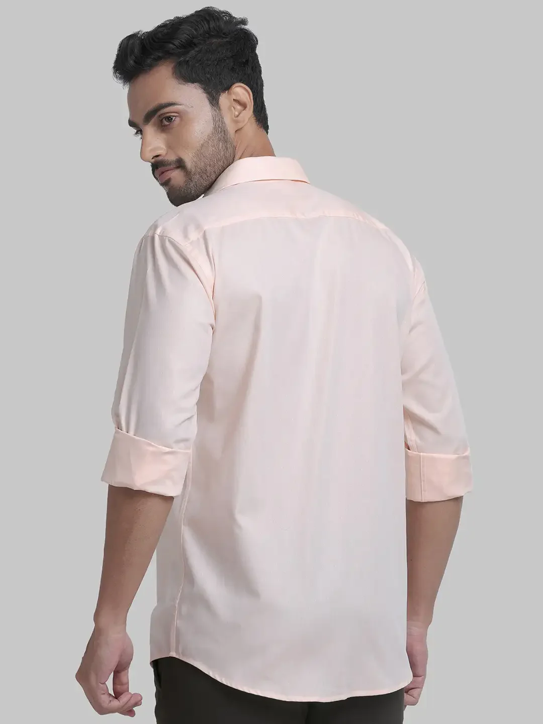 Men Orange Slim Fit Structure Cotton Shirts - Image 4