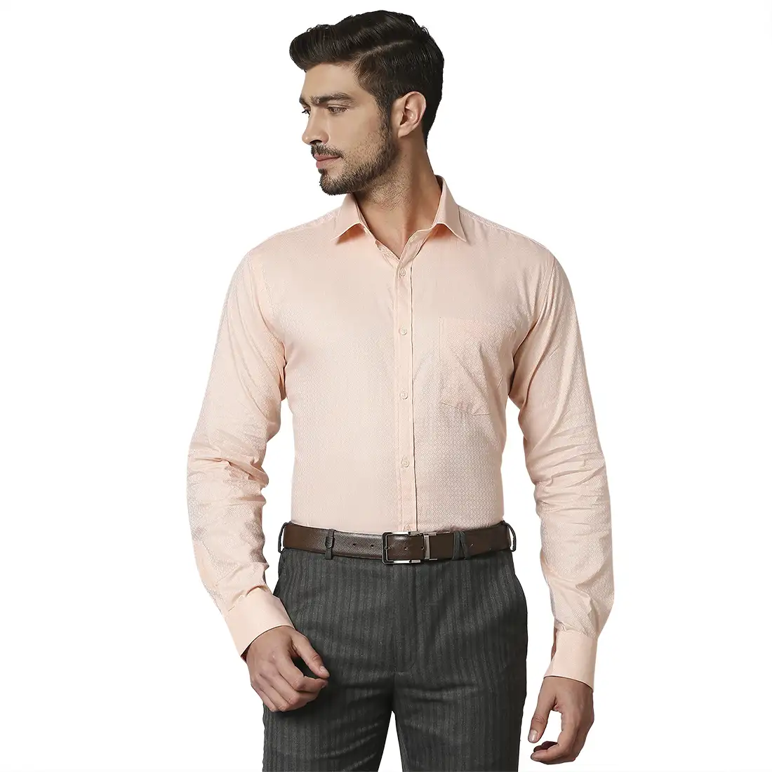 Men Orange Slim Fit Structure Cotton Shirts
