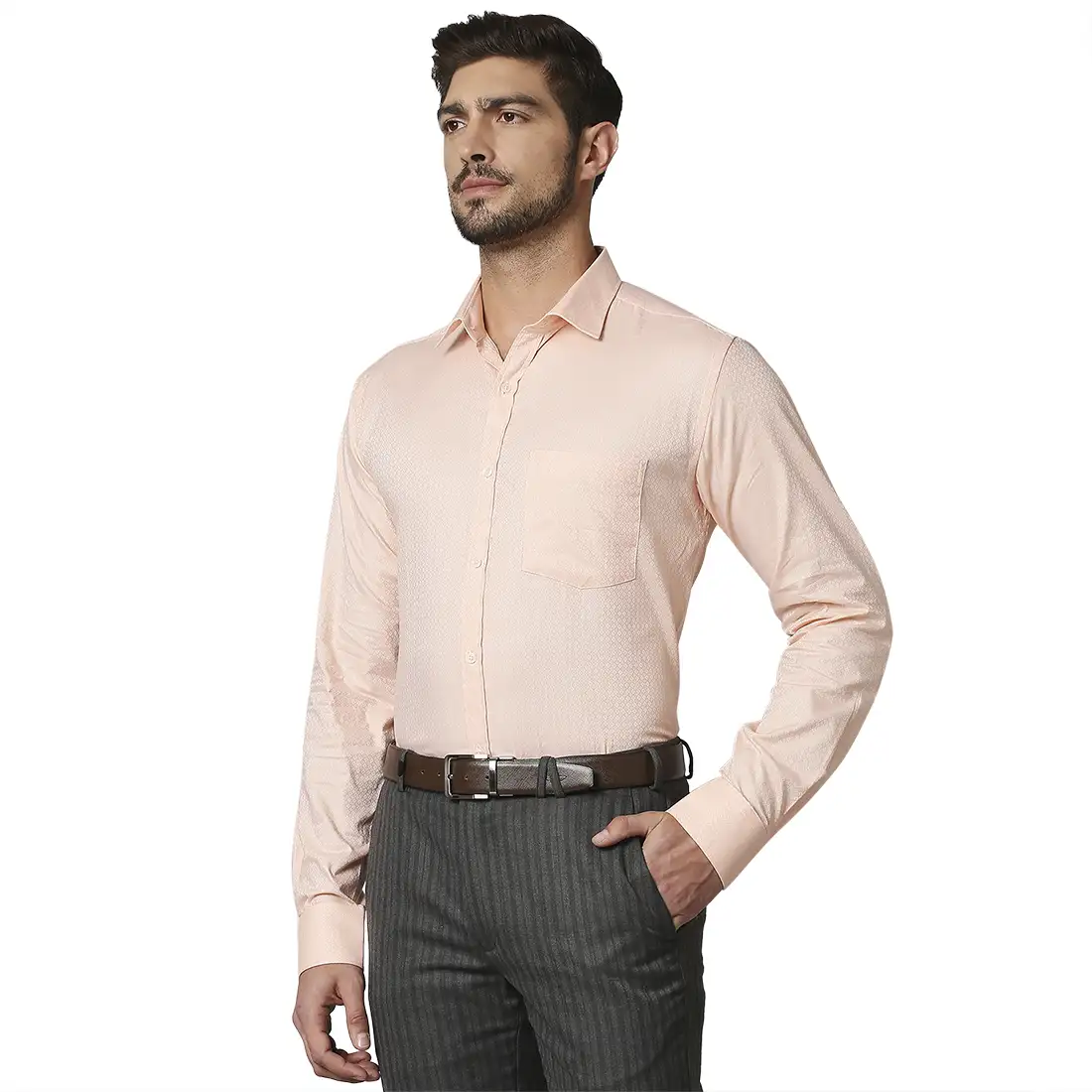 Men Orange Slim Fit Structure Cotton Shirts - Image 3