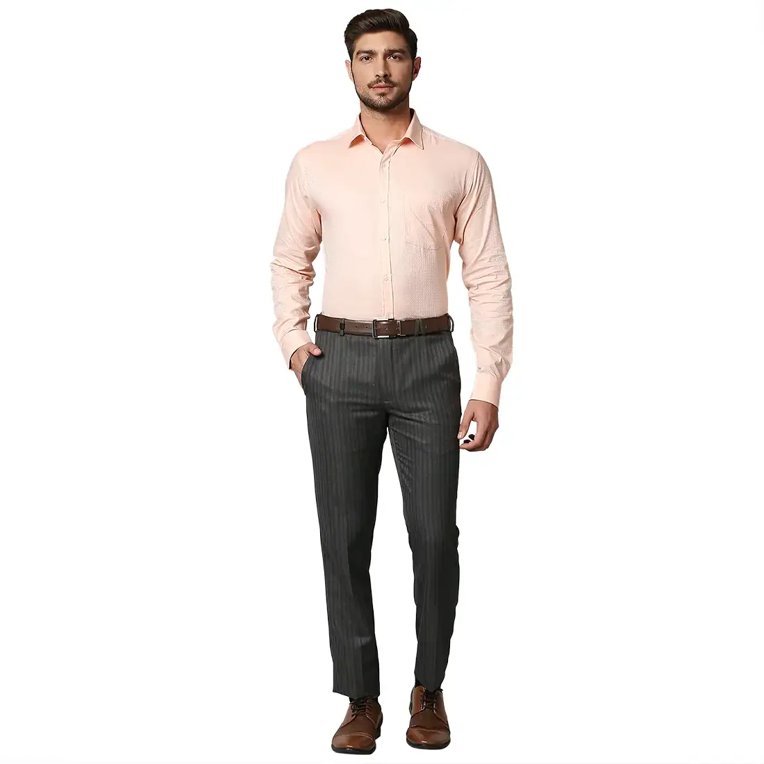 Men Orange Slim Fit Structure Cotton Shirts - Image 5