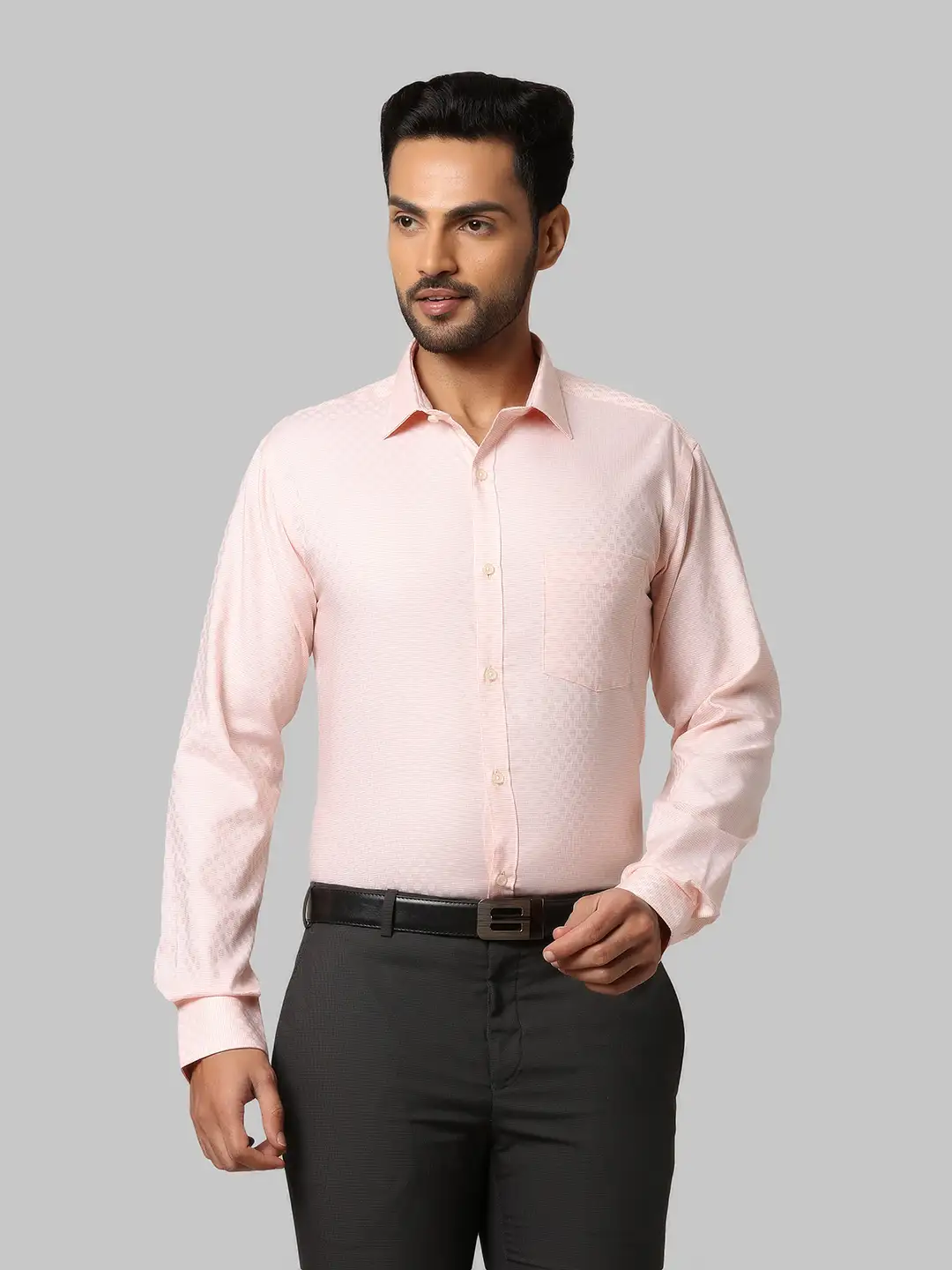 Men Orange Slim Fit Structure Cotton Shirts