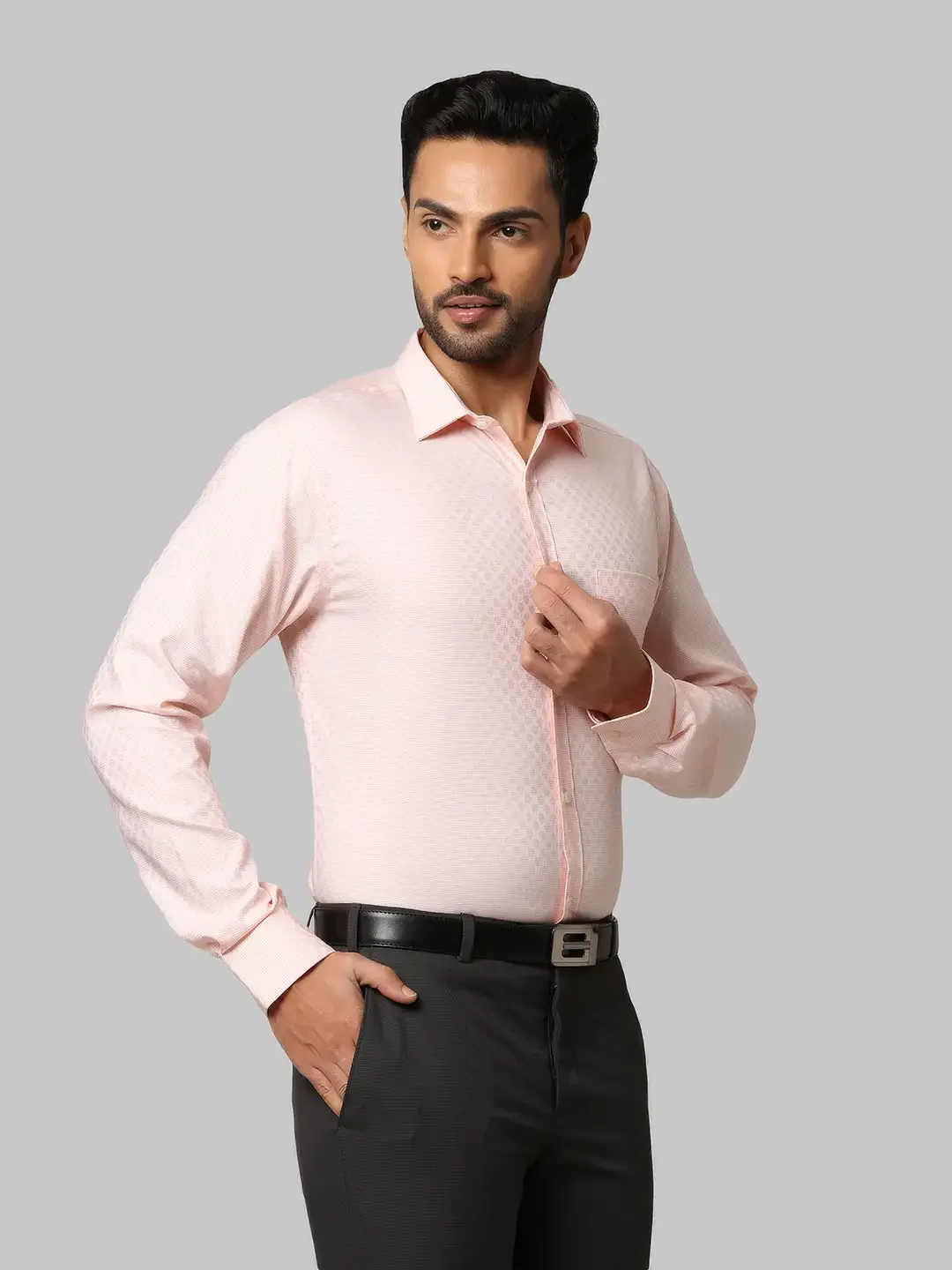 Men Orange Slim Fit Structure Cotton Shirts - Image 2