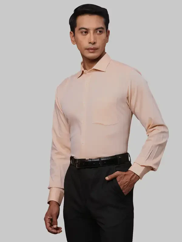 Men Orange Slim Fit Structure Cotton Shirts - Image 3
