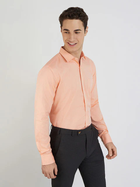 Men Orange Slim Fit Structure Cotton Shirts - Image 2