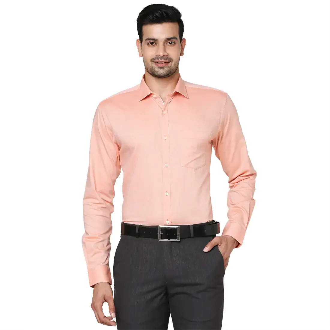 Men Orange Slim Fit Structure Cotton Shirts