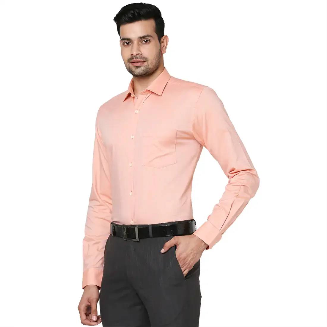 Men Orange Slim Fit Structure Cotton Shirts - Image 3