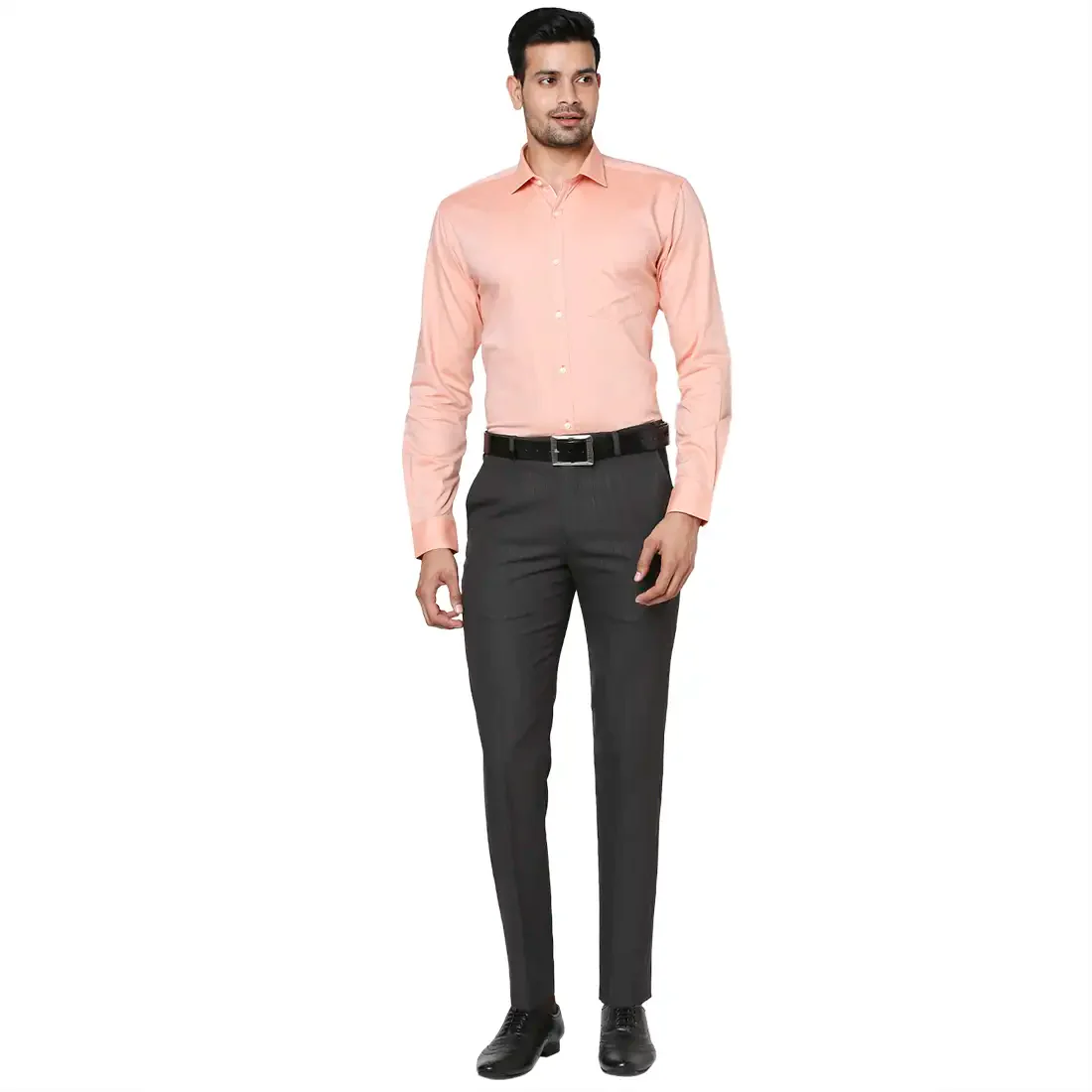 Men Orange Slim Fit Structure Cotton Shirts - Image 5