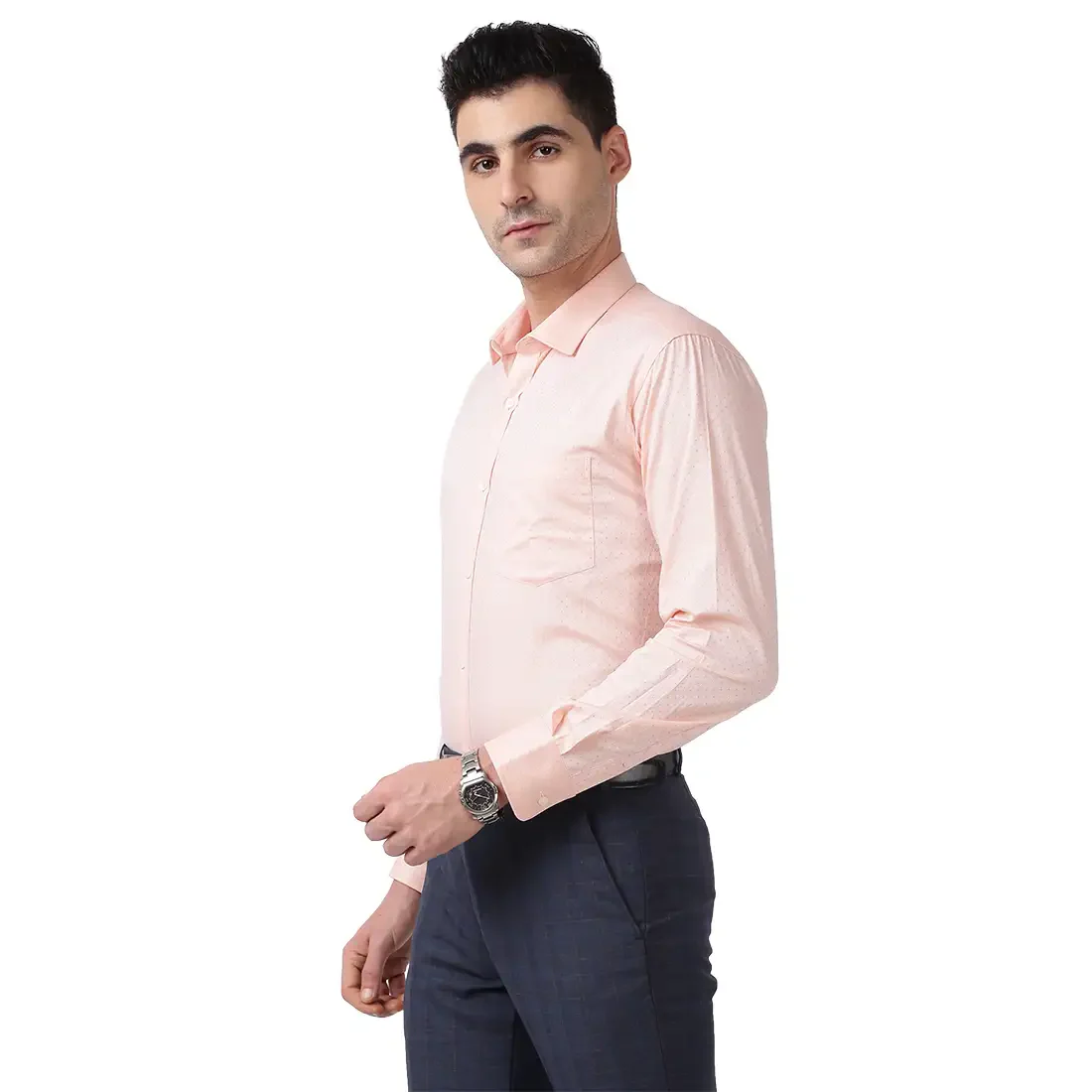 Men Orange Slim Fit Structure Cotton Shirts - Image 3
