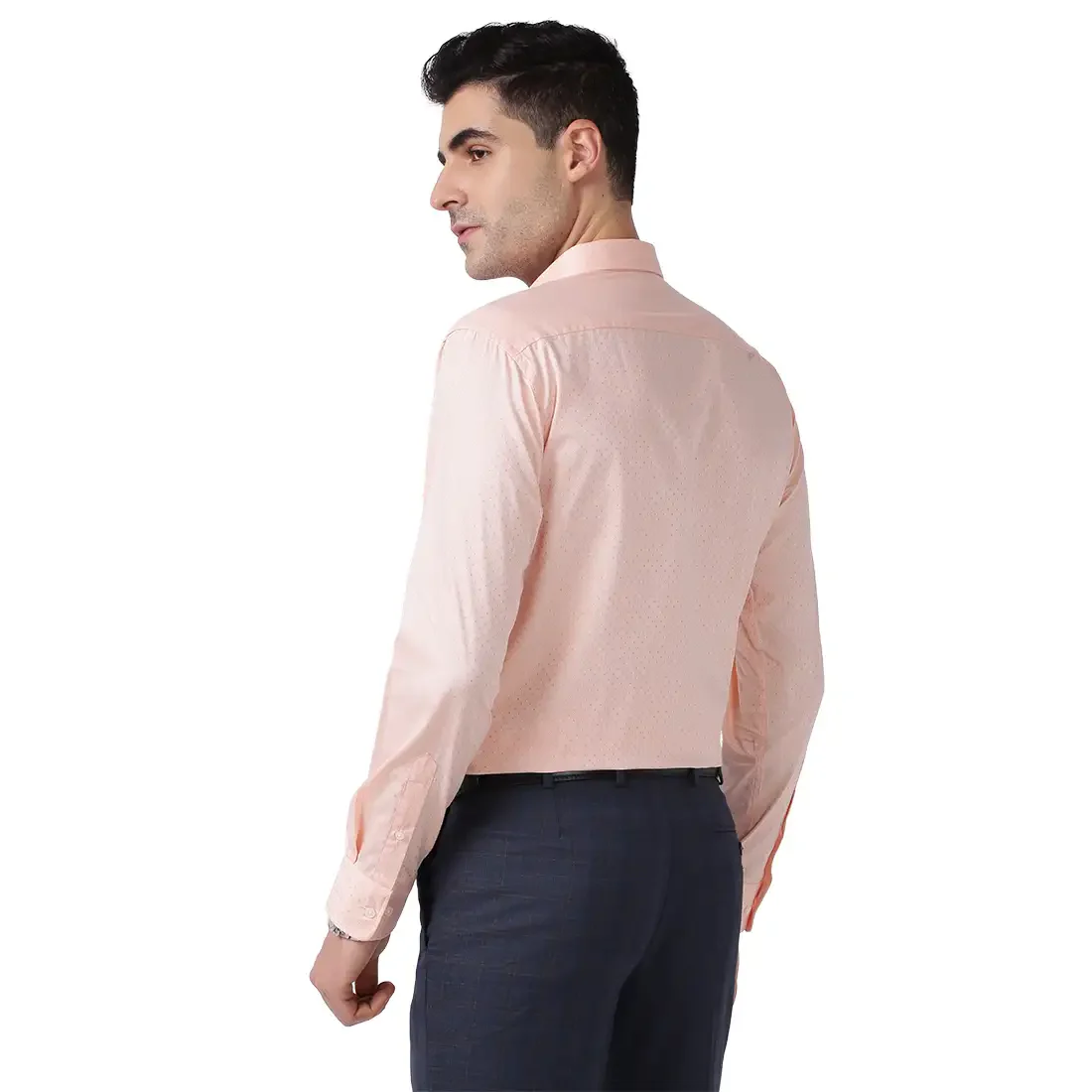 Men Orange Slim Fit Structure Cotton Shirts - Image 4
