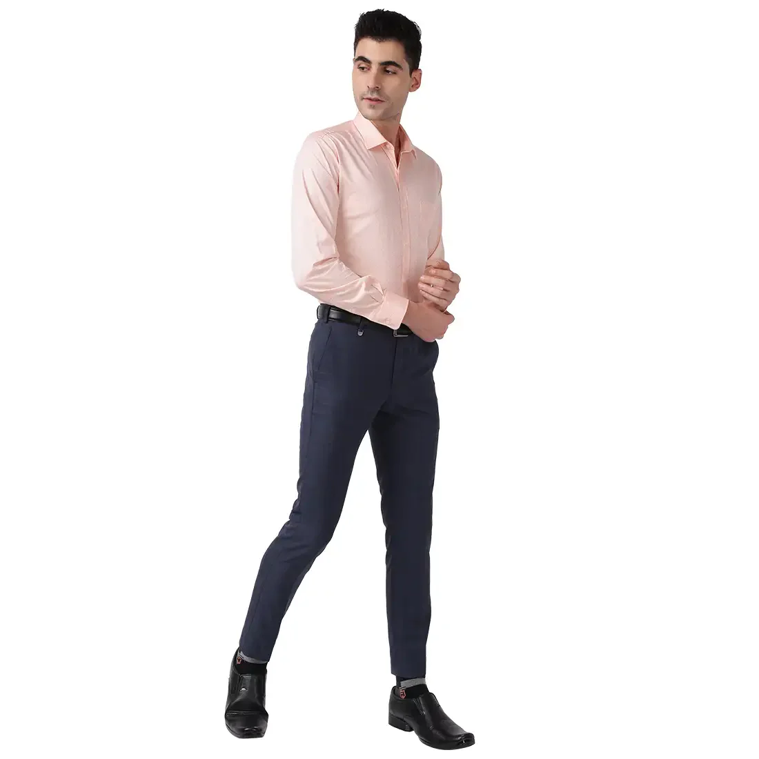 Men Orange Slim Fit Structure Cotton Shirts - Image 5