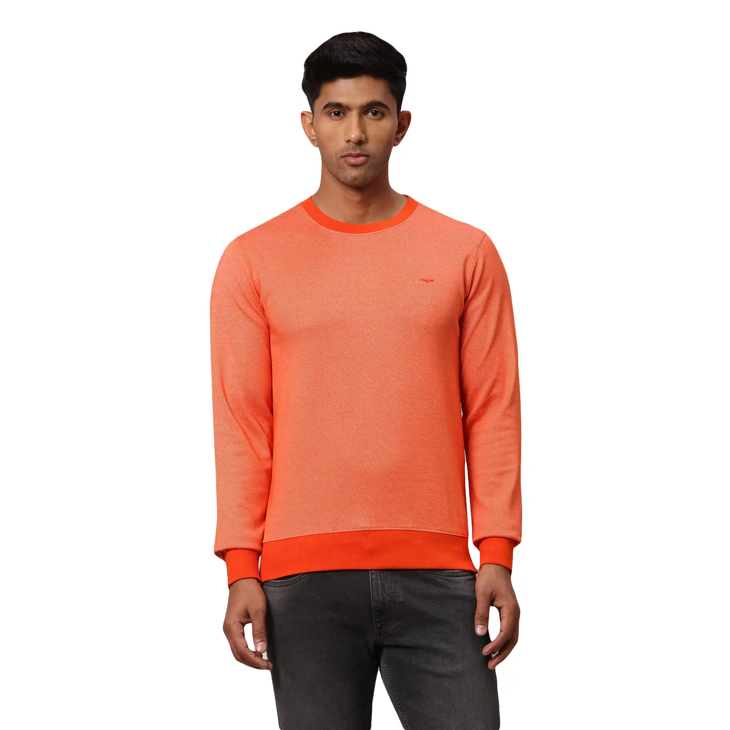 Men Orange Slim Fit Two Tone Polyester Blend Round Collar Sweatshirts