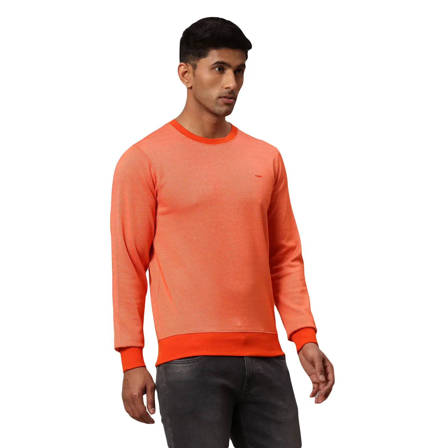 Men Orange Slim Fit Two Tone Polyester Blend Round Collar Sweatshirts - Image 2