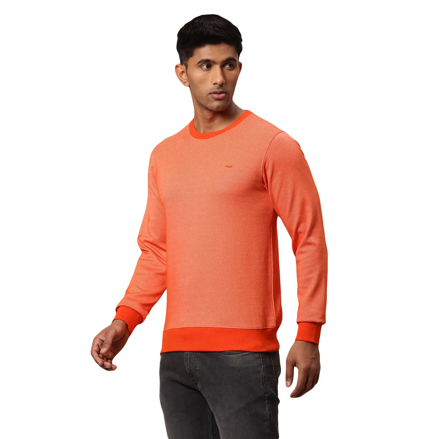 Men Orange Slim Fit Two Tone Polyester Blend Round Collar Sweatshirts - Image 3