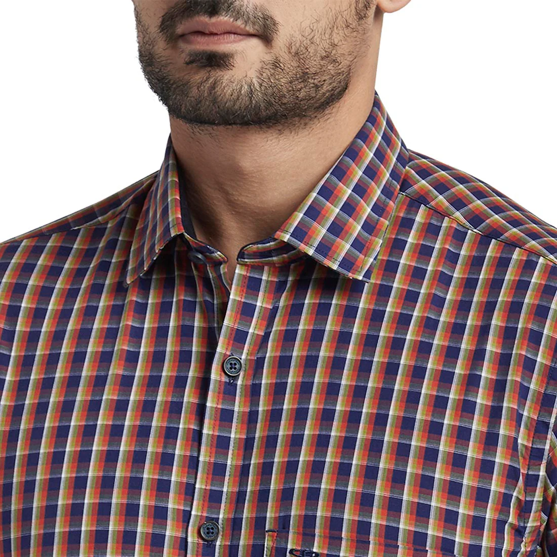 Men Orange Tailored Fit Checks Cotton Full Sleeve Shirts - Image 6