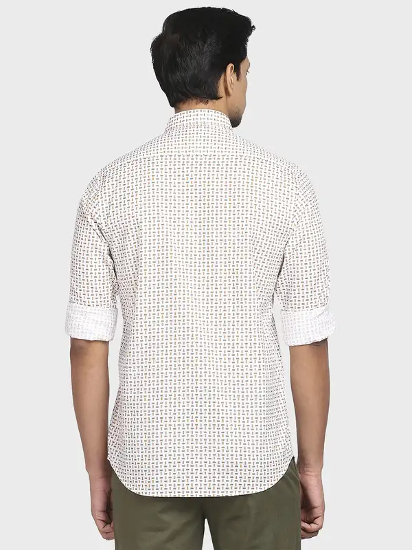 Men Orange Tailored Fit Print Cotton Full Sleeve Shirts - Image 4