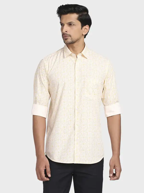 Men Orange Tailored Fit Print Cotton Full Sleeve Shirts