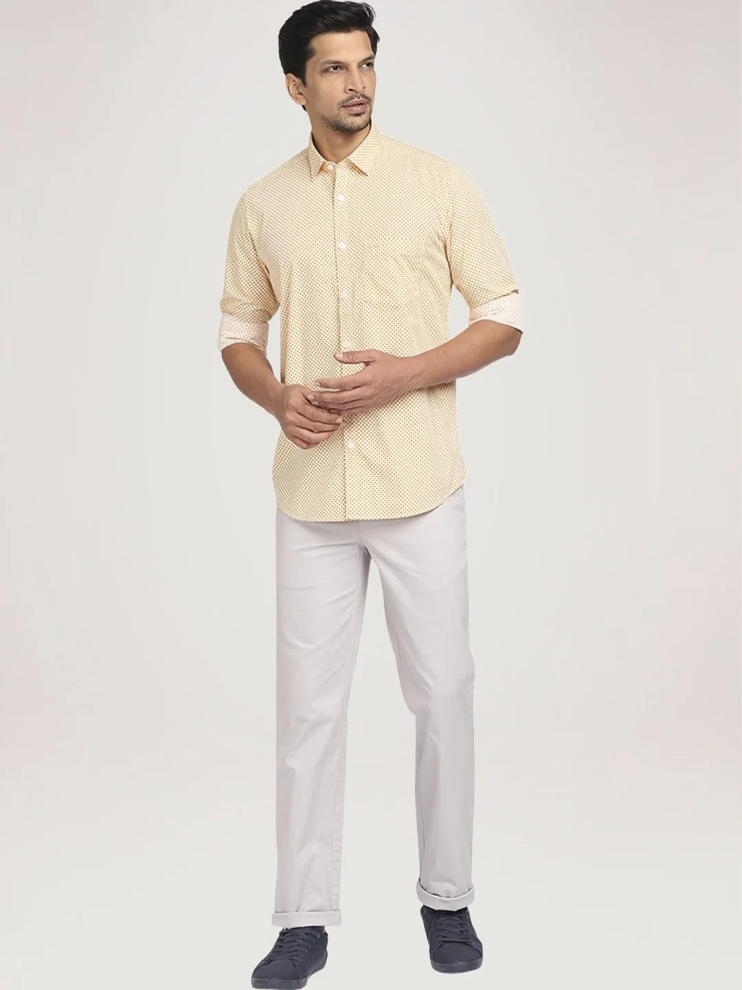 Men Orange Tailored Fit Print Cotton Full Sleeve Shirts - Image 2