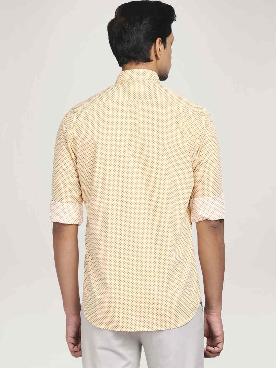 Men Orange Tailored Fit Print Cotton Full Sleeve Shirts - Image 3