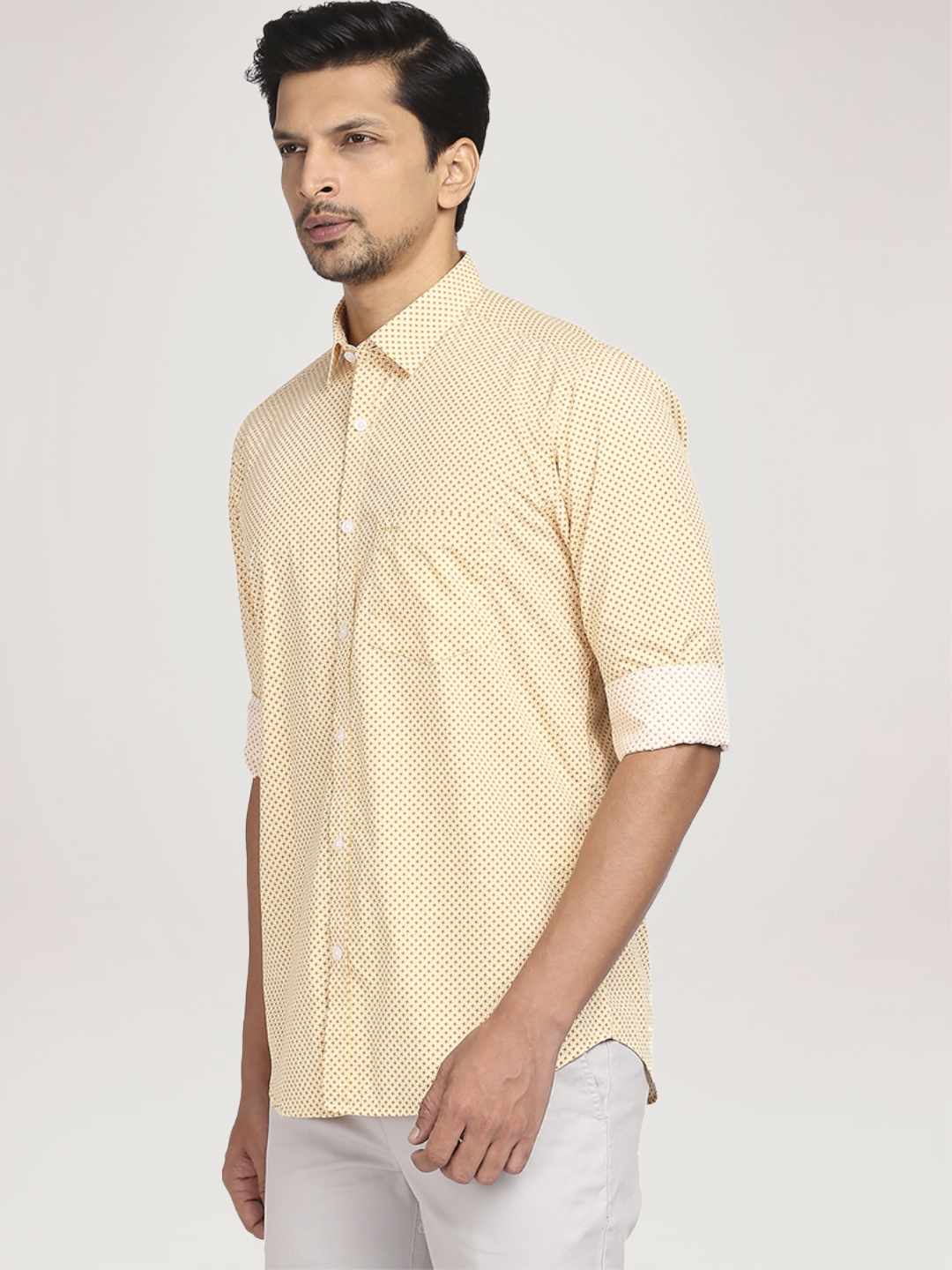Men Orange Tailored Fit Print Cotton Full Sleeve Shirts - Image 4