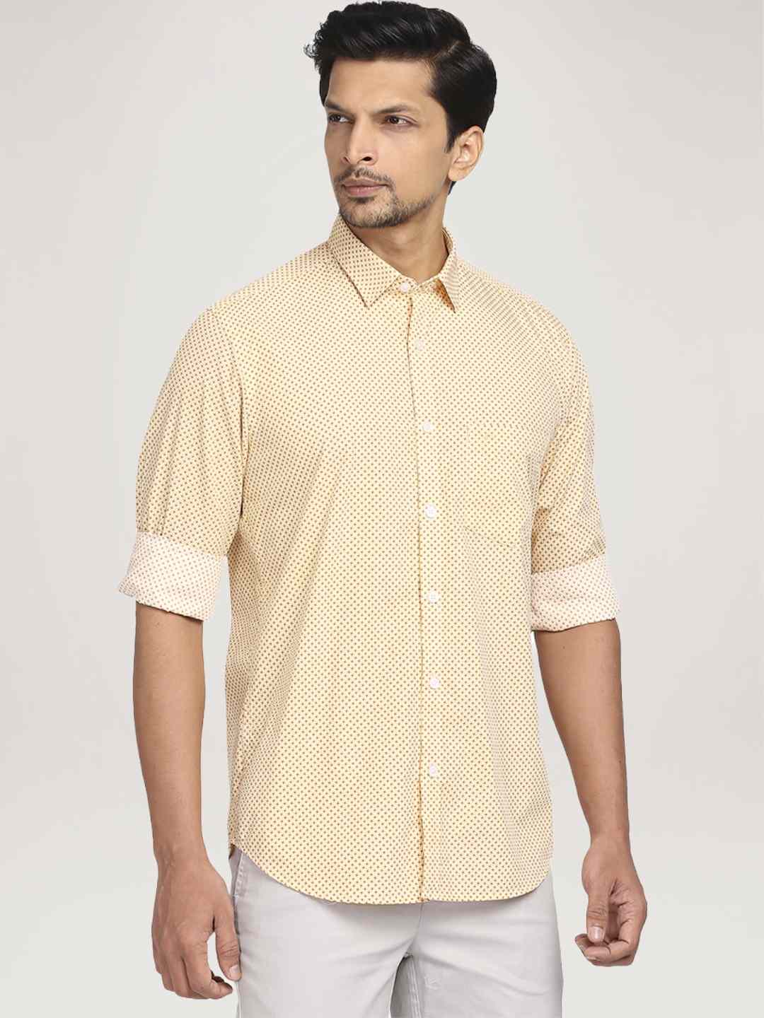 Men Orange Tailored Fit Print Cotton Full Sleeve Shirts - Image 5
