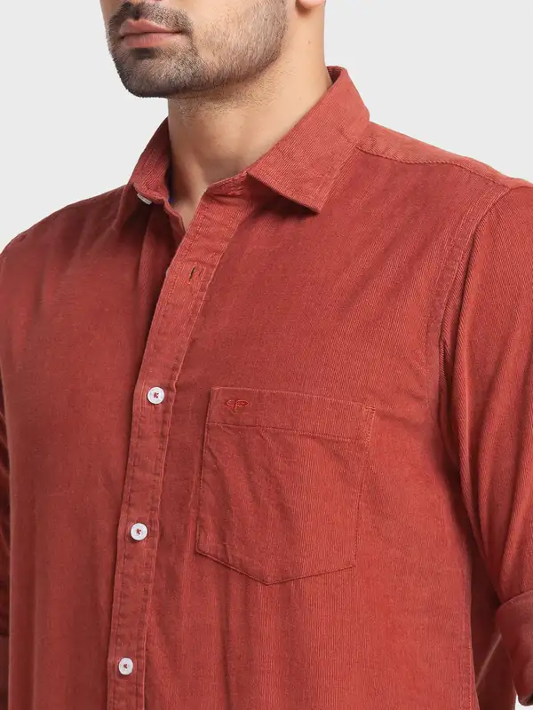 Men Orange Tailored Fit Solid Cotton Full Sleeve Shirts - Image 6