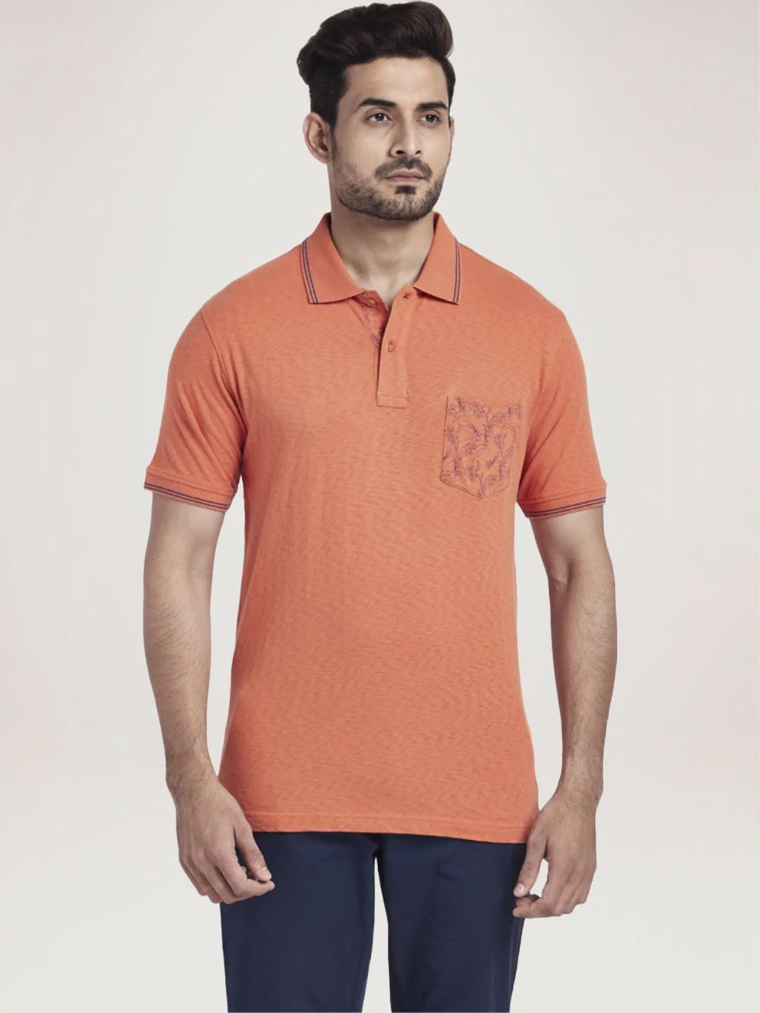 Men Orange Tailored Fit Solid Cotton Half Sleeve T-Shirt