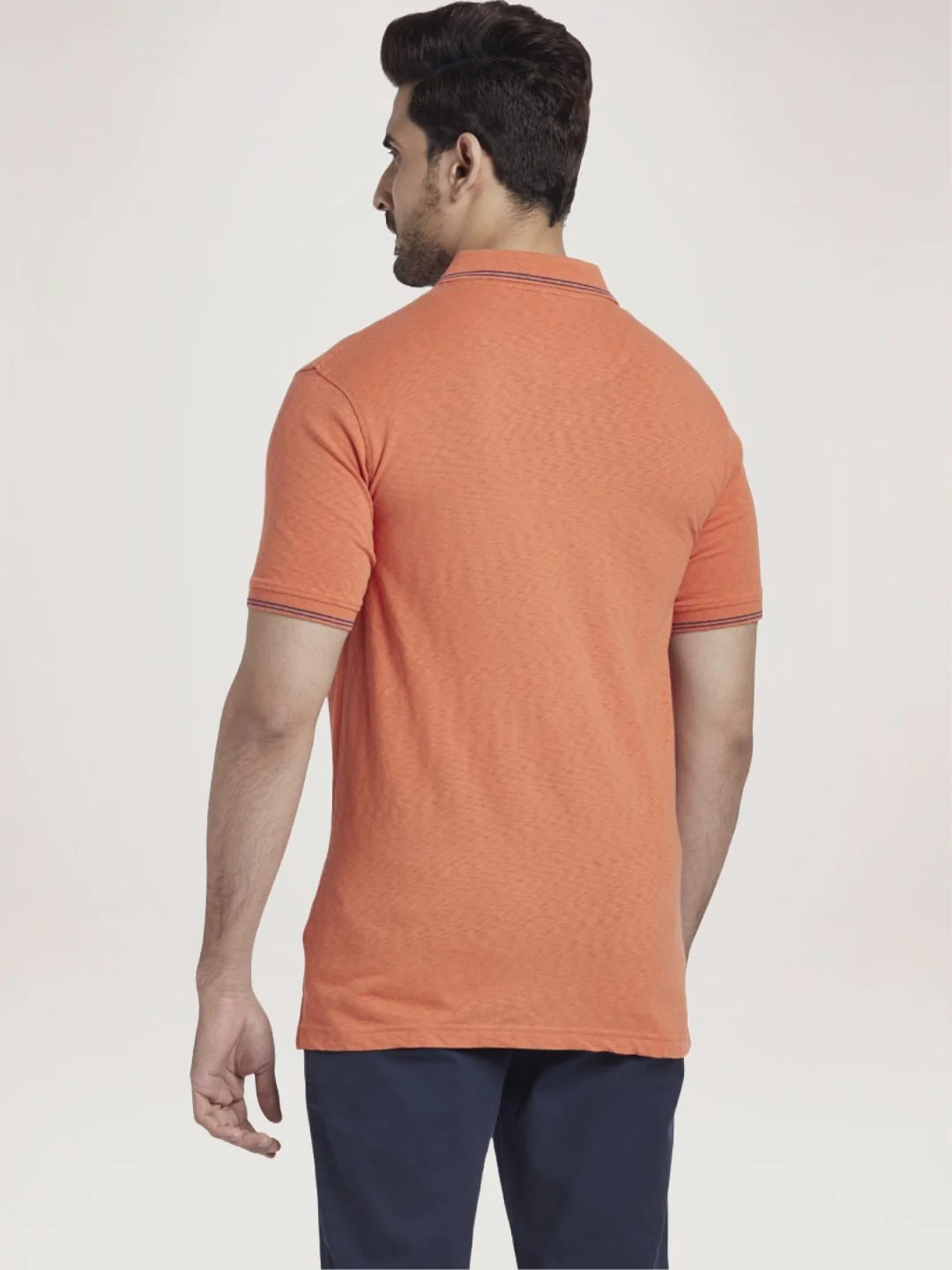 Men Orange Tailored Fit Solid Cotton Half Sleeve T-Shirt - Image 4