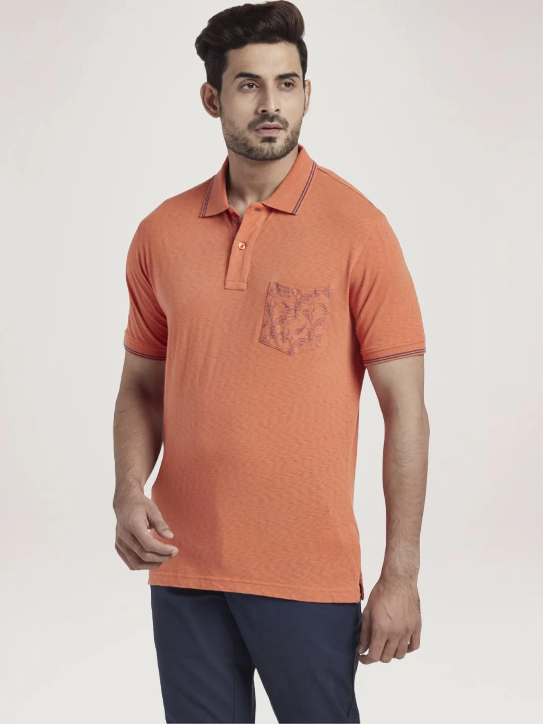 Men Orange Tailored Fit Solid Cotton Half Sleeve T-Shirt - Image 6
