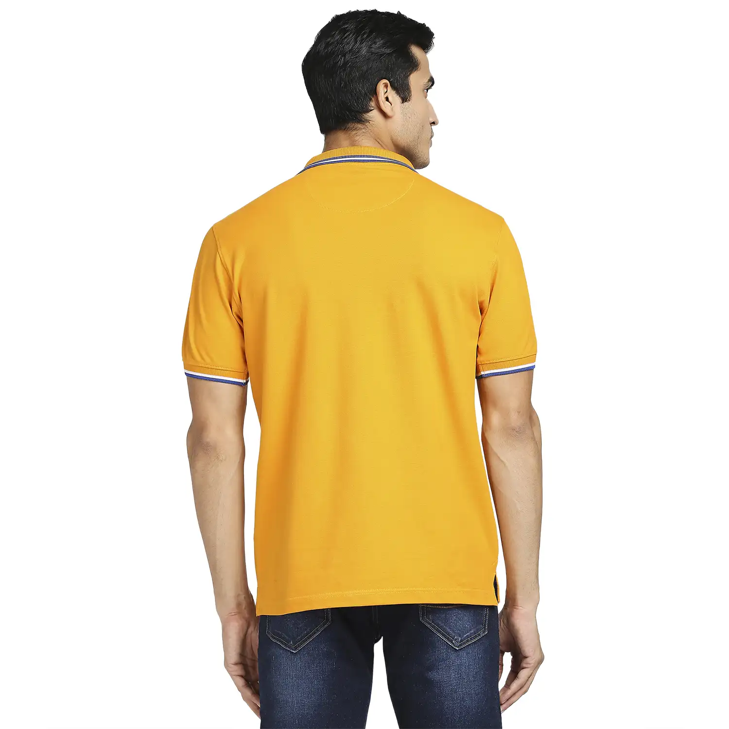 Men Orange Tailored Fit Solid Cotton Half Sleeve T-Shirt - Image 4