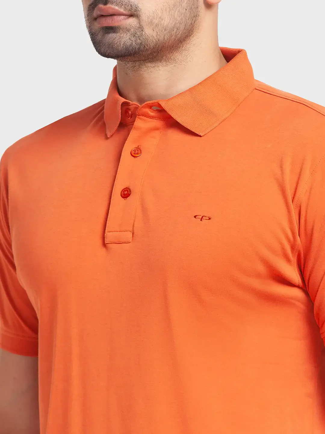 Men Orange Tailored Fit Solid Cotton Half Sleeve T-Shirt - Image 6