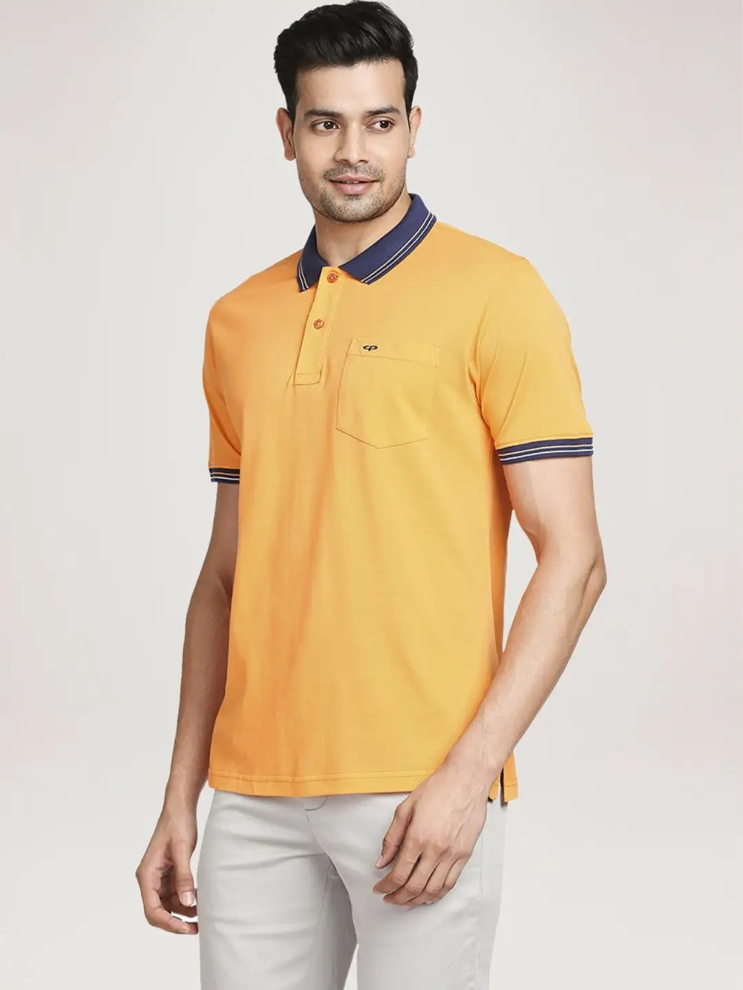 Men Orange Tailored Fit Solid Cotton Half Sleeve T-Shirt