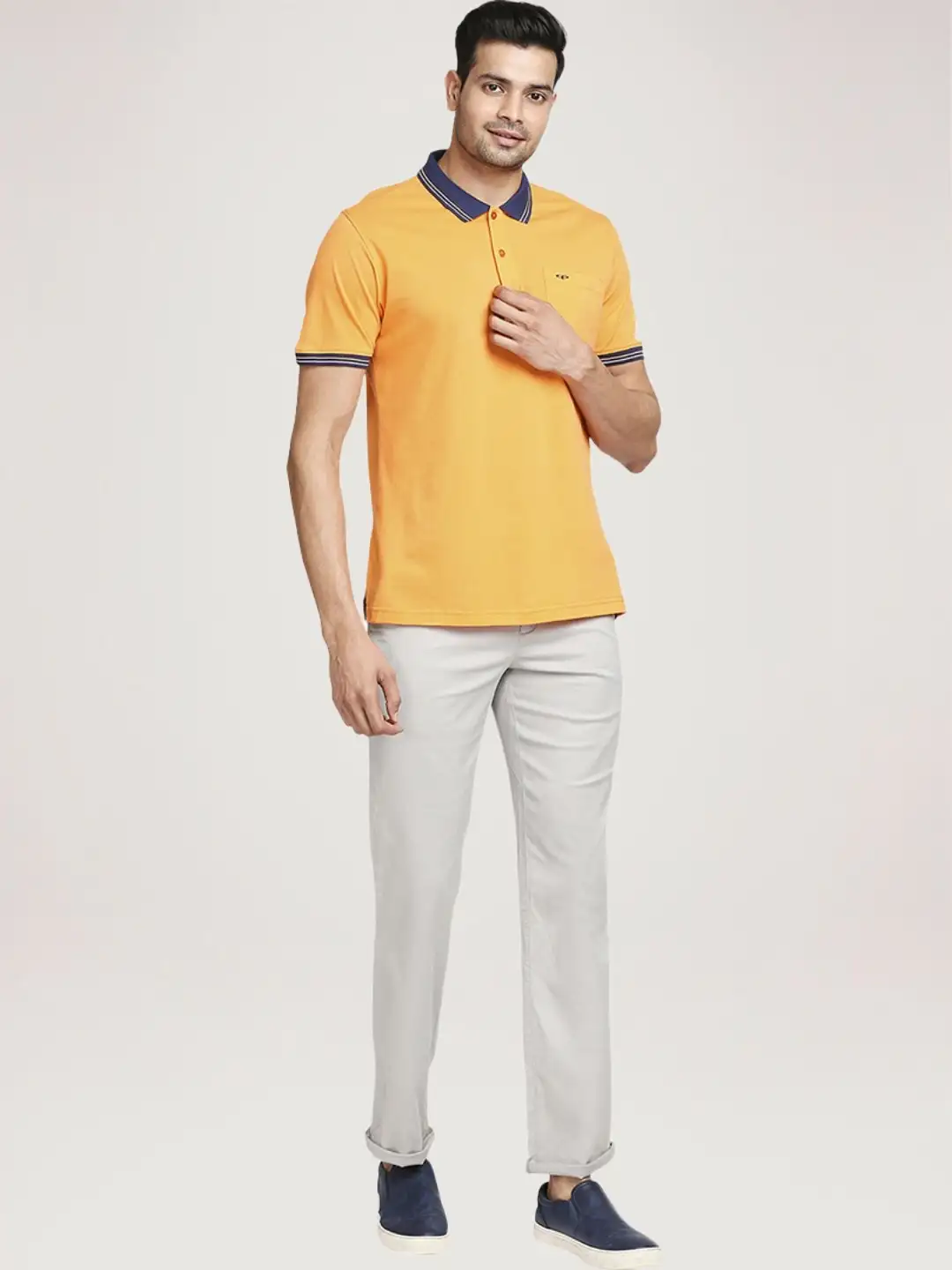 Men Orange Tailored Fit Solid Cotton Half Sleeve T-Shirt - Image 5