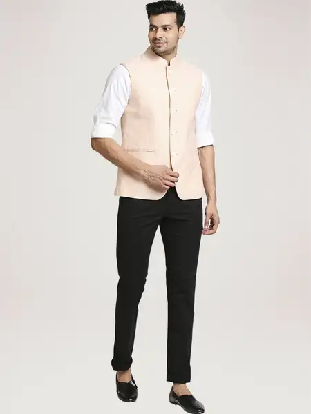 Men Orange Tailored Fit Warp Chambray Cotton Blend Jackets - Image 2