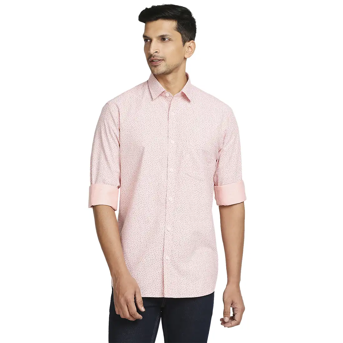 Men Orange Tailored Fit Yarn Dyed/Print Cotton Full Sleeve Shirts
