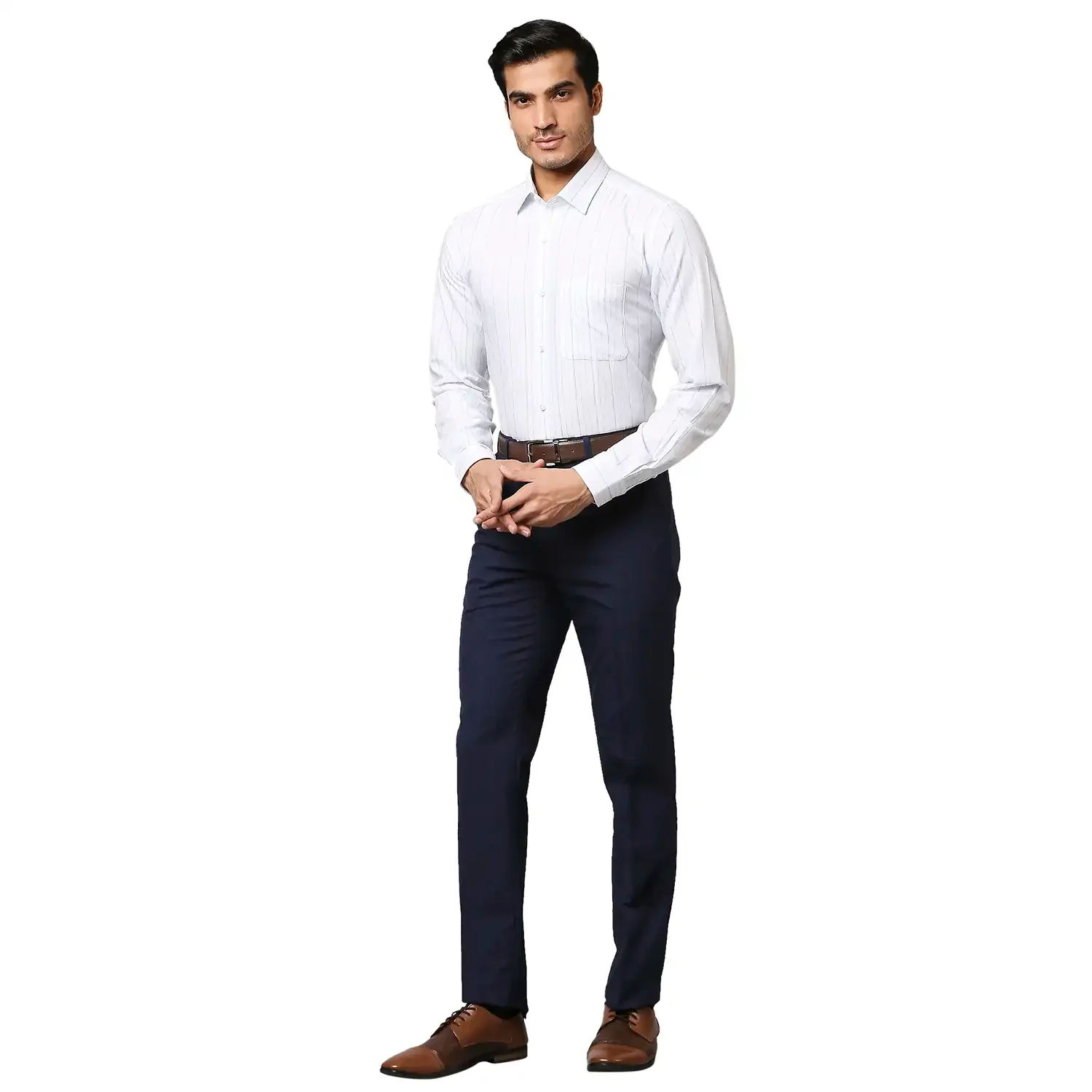 Men Petrol Contemporary Fit Stripe Cotton Shirts - Image 5