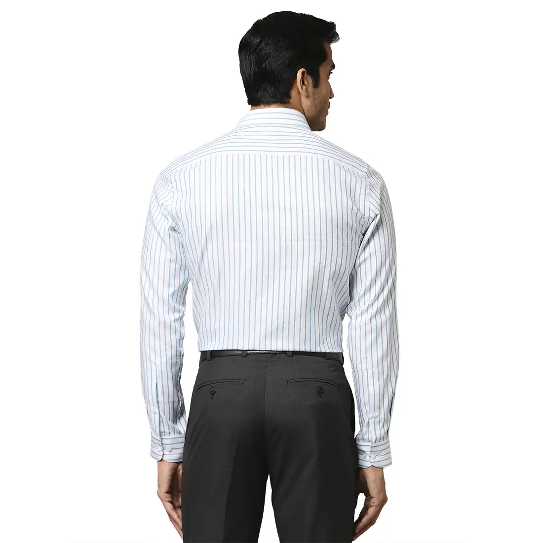 Men Petrol Contemporary Fit Stripe Cotton Shirts - Image 4