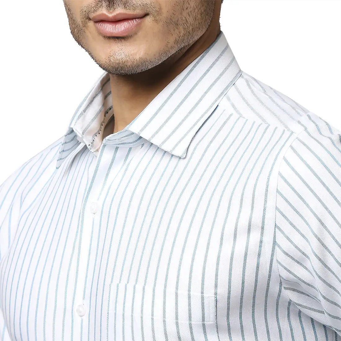 Men Petrol Contemporary Fit Stripe Cotton Shirts - Image 6
