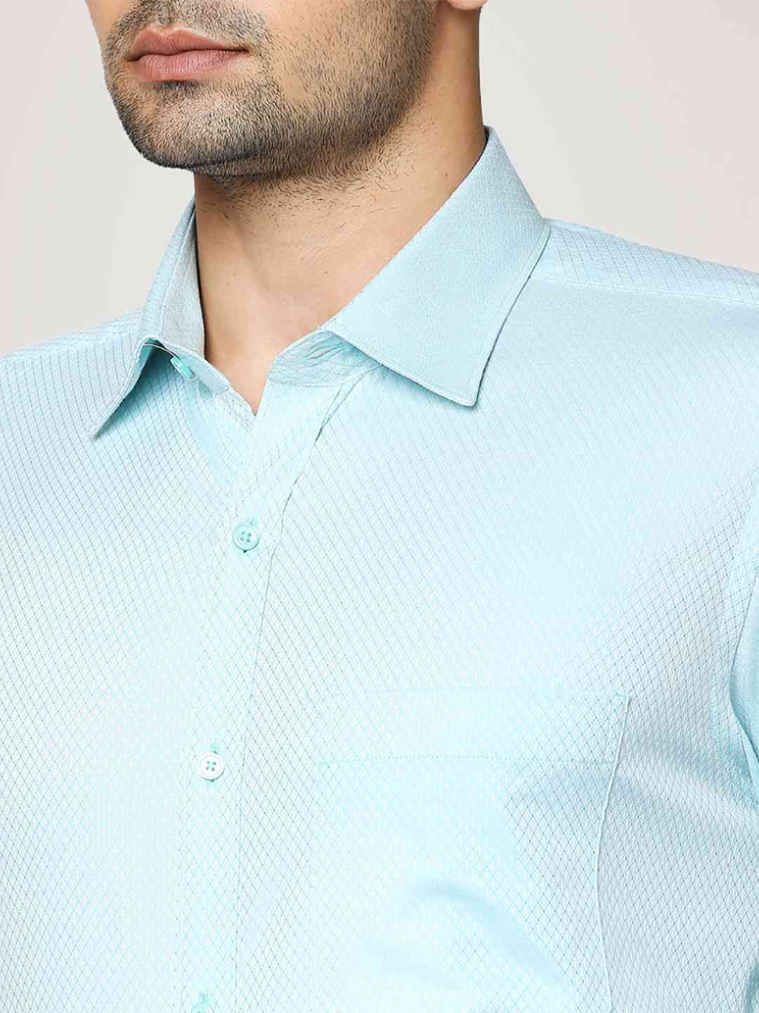 Men Petrol Contemporary Fit Structure Cotton Full Sleeve Shirts